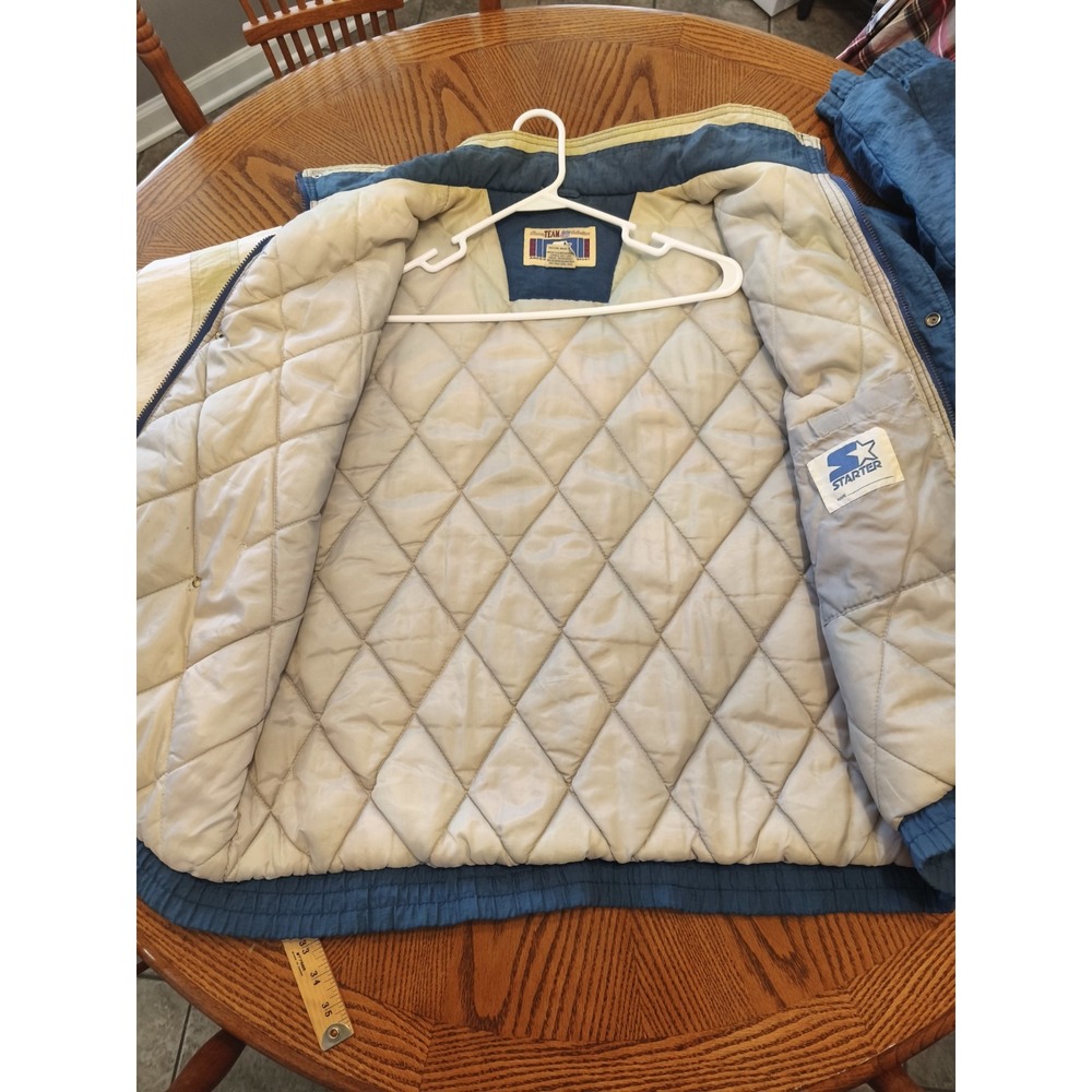 Vintage Starter Dallas Cowboys NFL Jacket Blue Cream Quilted XL 90s Sideline - Picture 8 of 16